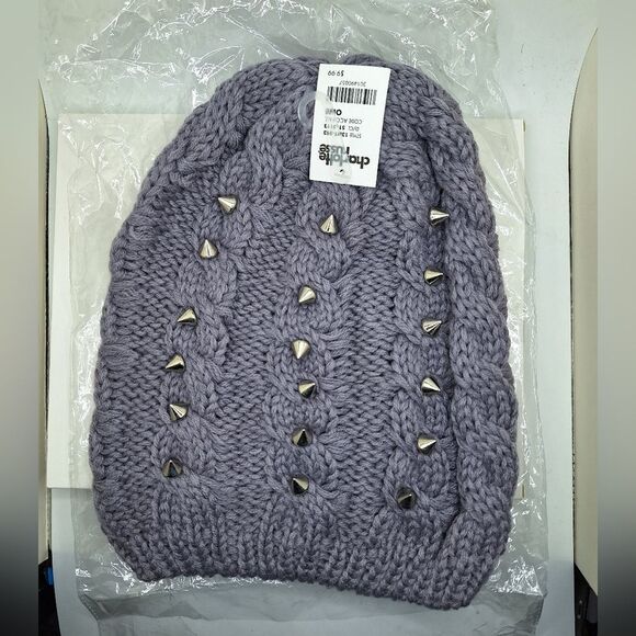 Charlotte Russe soft gray spike studded beanie hat knitted slouchy cap - Picture 8 of 8